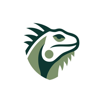 Iguana Head Profile Vector Illustration, Green Reptile Portrait with Shading, Detailed Lizard Mascot Design