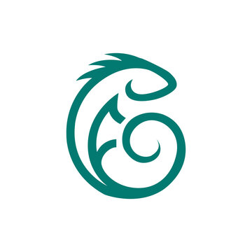 Abstract Chameleon Line Art Logo, Swirl Tail Reptile Symbol, Minimalist Lizard Vector Design for Creative Brand.