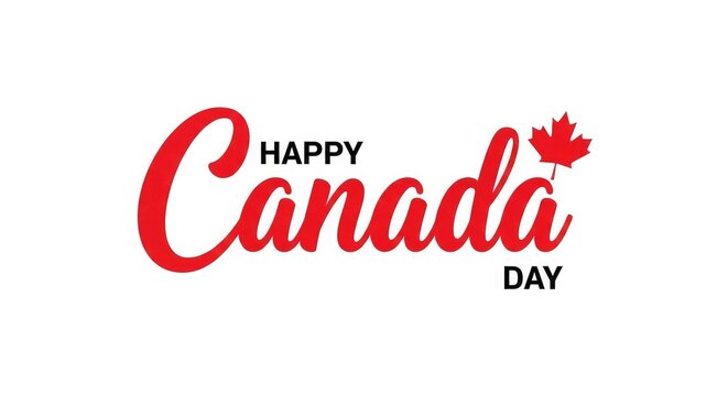 Happy canada day typography design with maple leaf festive red lettering for july 1st celebration