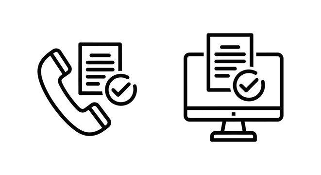 Service level agreement call phone and monitor performance tracking outline icons for business support with agreement illustration telephone document checkmark complete performance tracking
