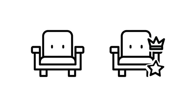 Standard armchair and vip premium seat outline icons for venue reservation with armchair exclusive reservation auditorium conference background accommodation furniture interior comfortable