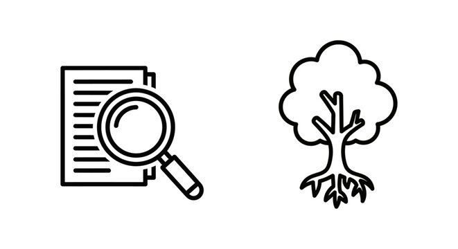Investigation active document search and root cause analysis tree icons for problem solving and business diagnostics with investigation analysis document magnifying business diagnostics research