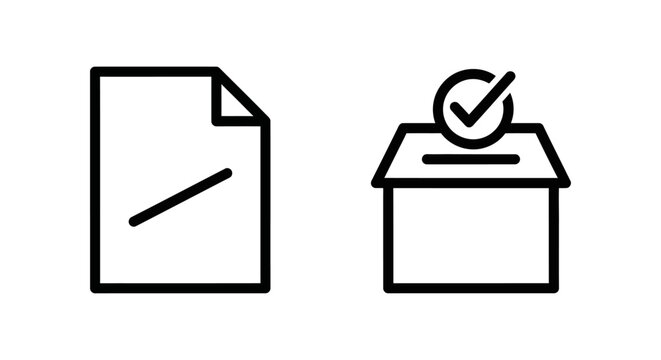Document form with mark and ballot box with checkmark for voting or approval icons document election selection checkmark approved completed submission verification interface official