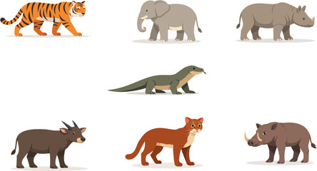 Obraz premium Wild Animals Collection Flat Vector Illustration Set