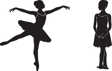 Fototapeta premium Two female ballet dancers in black silhouette performing on stage