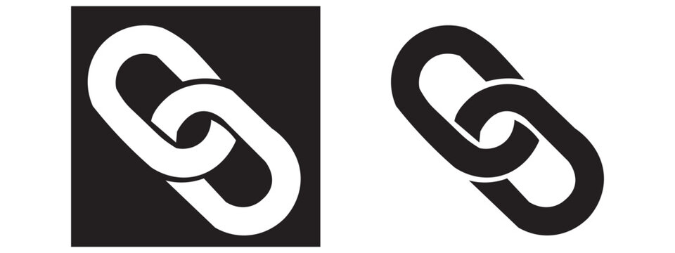 A stylized illustration of two chain links in black and white
