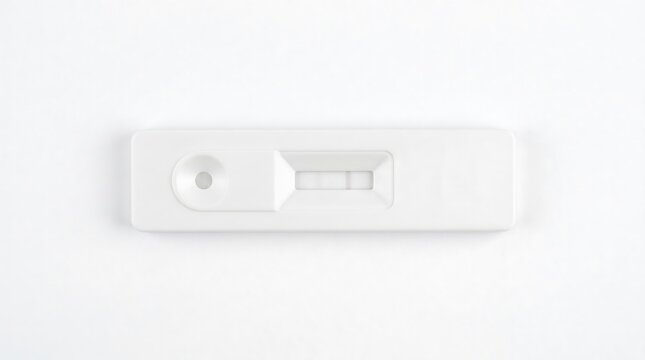 Rapid medical test cassette showing negative result on white background top view studio lighting