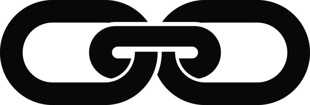 Interlocking black geometric shapes forming a chain link symbol white abstract