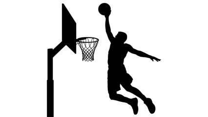 Basketball player dunking a ball through a hoop in mid-air silhouette style © MST AKHLIMA 