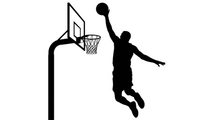 Basketball player jumping to dunk a ball through a hoop in mid-air silhouette style © MST AKHLIMA 