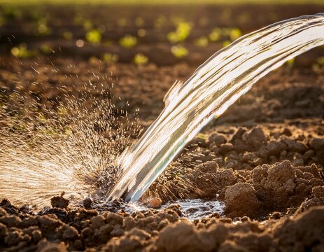water flowing from hose a close up view captures the essence of renewal with water gushing freely from a hose onto parched earth highlighting the vital role of hydration