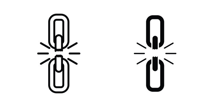 Broken link icon design illustrator set. Icons in line and clipart