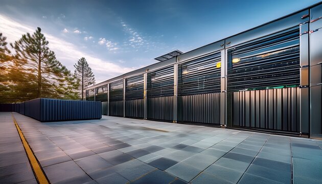 photograph showcasing the physical security barriers and infrastructure surrounding a data center facility designed to restrict access monitor activities