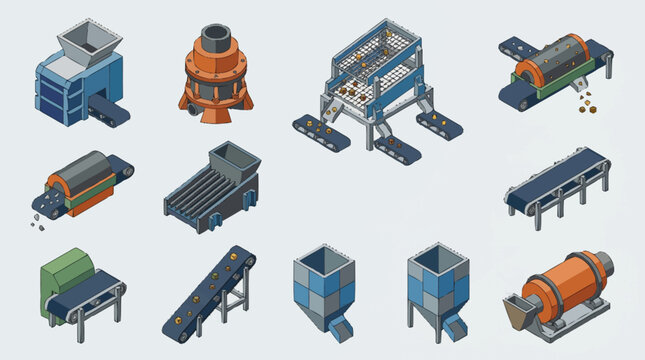Industrial machinery and equipment illustrations.
