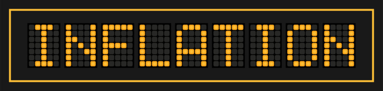 Orange color led banner in word inflation on black background
