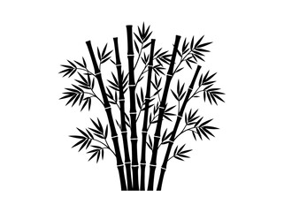 Obraz premium Bamboo stalks silhouette with leaves on a white background