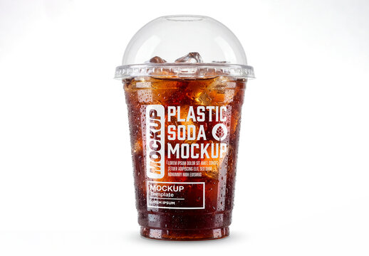Cold soda drink in plastic cup isolated on background
