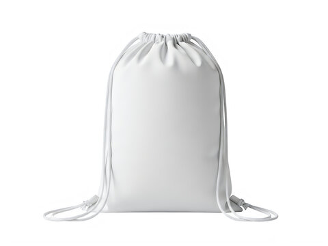 Blank white drawstring backpack bag for sports and gym workout accessories isolated on transparent background