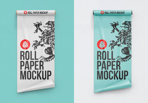 Fabric roll mockup hanging on background
