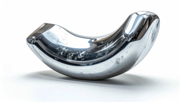 Abstract Shiny Metallic Sculpture on White Background.