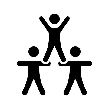 Human pyramid icon. Sports and cheerleading filled symbol. Black and white.