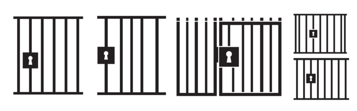 Prison cell bars and doors graphic variations with keyhole symbol security confinement incarceration illustration abstract separation protected