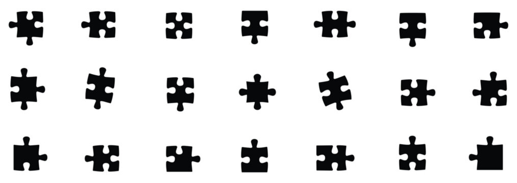 Jigsaw Puzzle Pieces Pattern: A monochrome pattern of jigsaw puzzle pieces. abstract concept, puzzle background, multiple jigsaw pieces, puzzle element, business concept.