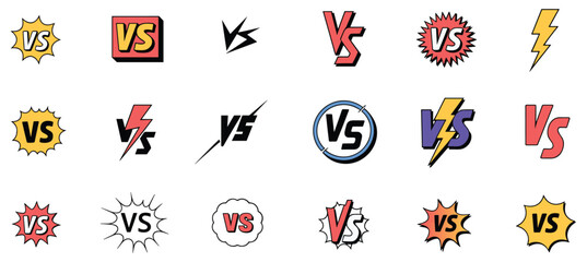 Fototapeta premium Versus Symbols: Dynamic array of VS icons, signifying competition and conflict. debate, opposition, rivalry, confrontation, duel.