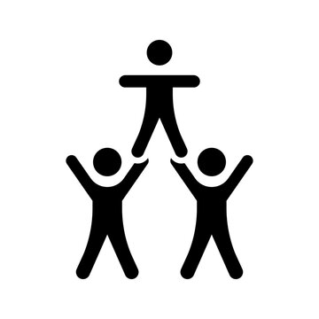 Human pyramid icon. Sports and cheerleading filled symbol. Black and white.