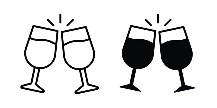 Cup of wine icon design illustrator set. Icons in line and clipart