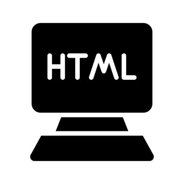 Html code icon. Technology and web development filled symbol. Black and white.