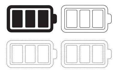  Battery charge indicator icons in solid outline dashed styles with indicator technology electronic interface silhouette representation variation © Md Hajrat
