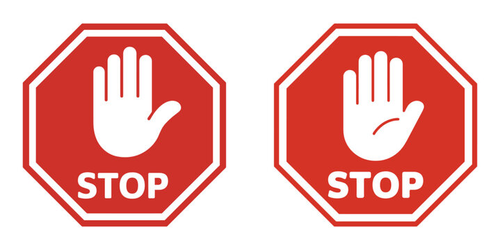 Stop Sign and hand gesture: Safety symbol for warning, concept of prohibition, no entry and road sign .