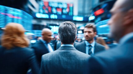 Fototapeta premium Business people in a financial district, discussing market trends.