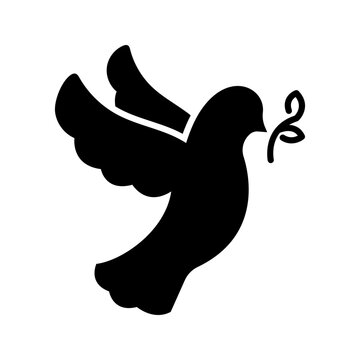 Peace dove icon. Religion and religious symbol filled symbol. Black and white.