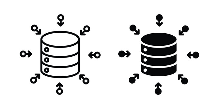 Data aggregation icon design illustrator set. Icons in line and clipart