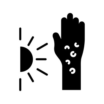 Sun rash icon. Healthcare and dermatology filled symbol. Black and white.