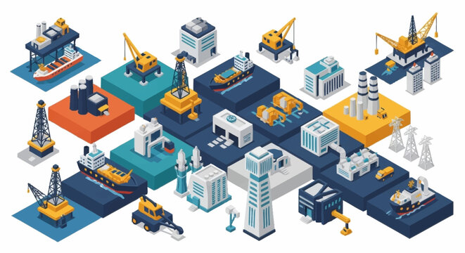 Industrial construction site with various equipment.