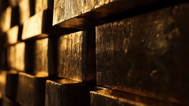 Gleaming Gold Bars Stacked in a Close-Up View, Representing Financial Security and Investment.