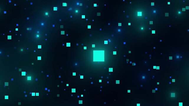 Digital Luminosity: An ethereal composition of glowing, pixelated squares floats against a dark background, evoking a sense of technological advancement and data visualization.
