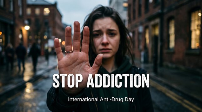 Stop Addiction Message for International Anti Drug Day Awareness