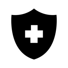 Fototapeta premium Health shield icon. Healthcare and hospital filled symbol. Black and white.