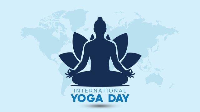 International Yoga Day meditation concept on world map in vector illustration.