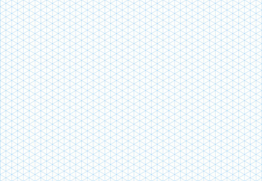 Blue isometric line guides. 3d perspective backdrop. Isometric squared grid. Mathematic typography pattern for making notebooks production for education. Notebook sheet blank template.