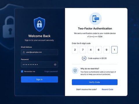 Twofactor authentication login screen with verification code input field