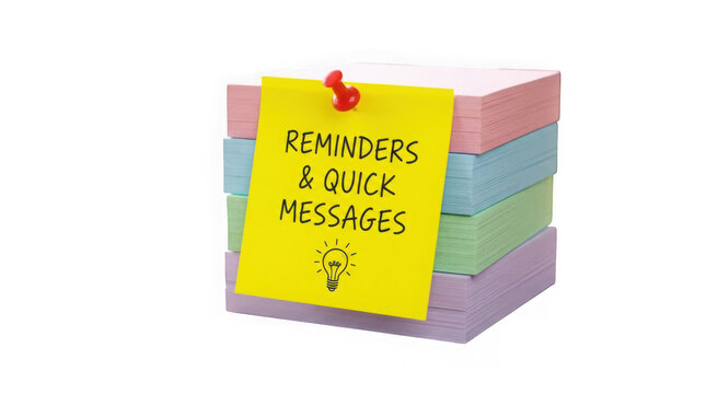 Yellow sticky notes pinned on colorful papers