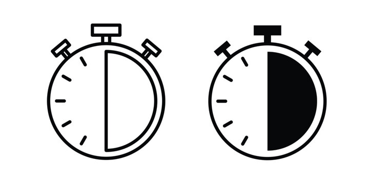 Half hour icon design illustrator set. Icons in line and clipart