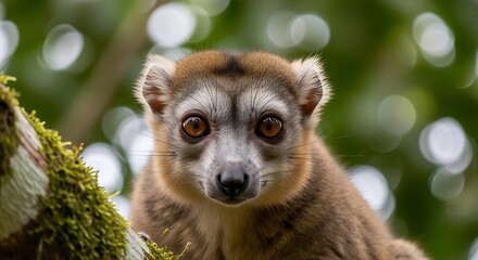 Naklejka premium Close up portrait of a lemur with detailed fur and captivating eyes