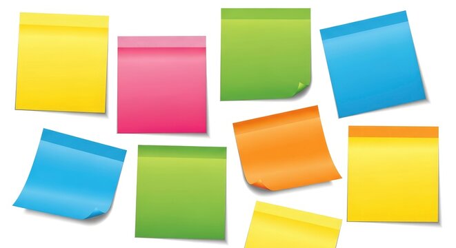 Collection of Blank Colorful Sticky Notes and Post-it Notes Isolated on White Background