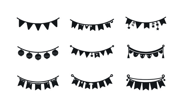 Collection of festive bunting and garland designs for celebrations and parties